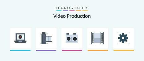 Video Produktion eben 5 Symbol Pack einschließlich Video. Multimedia. Kamera. Film. Film. kreativ Symbole Design vektor