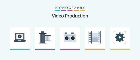 video produktion platt 5 ikon packa Inklusive video. multimedia. kamera. film. filma. kreativ ikoner design vektor