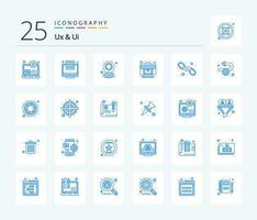 ux und ui 25 Blau Farbe Symbol Pack einschließlich Verknüpfung. Fall. Standort. Schöpfer. Artikel vektor