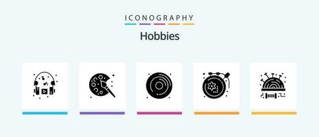 hobbies glyf 5 ikon packa Inklusive nåldyna. hobbyer. CD. design. konst. kreativ ikoner design vektor