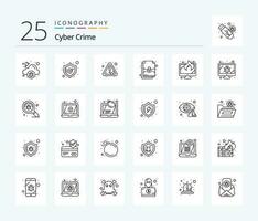 Cyber Verbrechen 25 Linie Symbol Pack einschließlich Daten. Bildschirm. Warnung. Anzeige. sperren vektor