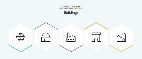 byggnader 25 linje ikon packa Inklusive Lagra. marknad. fabrik. inleda byggnad. kärn växt vektor