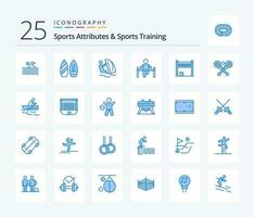 Sport Attribute und Sport Ausbildung 25 Blau Farbe Symbol Pack einschließlich Gesundheit. Fitnessstudio. Winter. Übung. Wind vektor