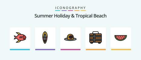 Strand Linie gefüllt 5 Symbol Pack einschließlich Wasser. Melone. Urlaub. Früchte. Schloss. kreativ Symbole Design vektor