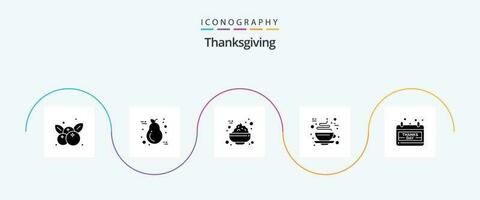 das Erntedankfest Glyphe 5 Symbol Pack einschließlich Datum. heiß. Licht. Tasse. Schokolade vektor