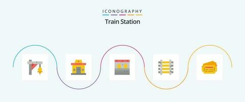 Zug Bahnhof eben 5 Symbol Pack einschließlich Bahnhof. Zug. Tür. Transport. Bahnhof vektor