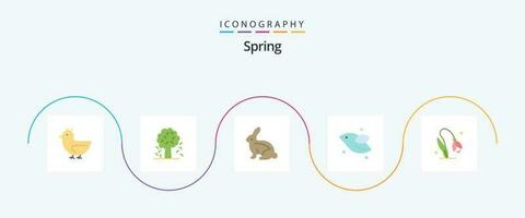 Frühling eben 5 Symbol Pack einschließlich Blume. Fliege. Frühling. Vogel. Hase vektor