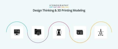 Design Denken und d Drucken Modellieren Glyphe 5 Symbol Pack einschließlich Zeichnung. Objekt. Unterhaltung. Ziel. Rahmen vektor