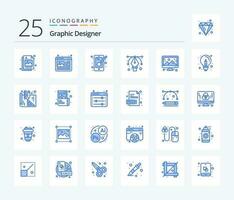 Grafik Designer 25 Blau Farbe Symbol Pack einschließlich Computer. kreativ. Kreativität. Werkzeug. Design vektor