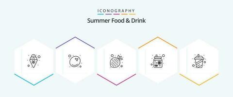 Sommer- Essen und trinken 25 Linie Symbol Pack einschließlich Smoothie. Tasse. Früchte. Mason Krug. Getränke vektor