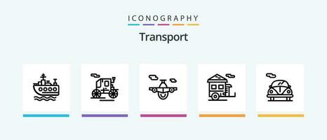 Transport Linie 5 Symbol Pack einschließlich . Transport. Hubschrauber. Bus. Wagen. kreativ Symbole Design vektor