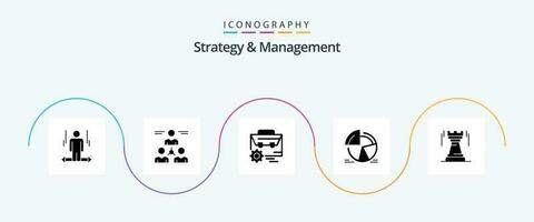 Strategie und Verwaltung Glyphe 5 Symbol Pack einschließlich Statistiken. Diagramm. Team. Herstellung. Rahmen vektor