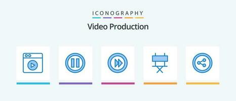 Video Produktion Blau 5 Symbol Pack einschließlich . Sozial Medien. Multimedia. Aktie. Film. kreativ Symbole Design vektor