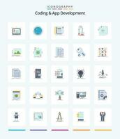 kreativ kodning och app utveckling 25 platt ikon packa sådan som flaska. testning. internet. skissa. anteckningsblock vektor