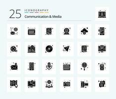 kommunikation och media 25 fast glyf ikon packa Inklusive enhet. webb. schema. kam. ring upp vektor