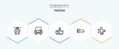 fordon 25 linje ikon packa Inklusive flyg. fordon. fordon. transport. ballong vektor