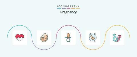graviditet linje fylld platt 5 ikon packa Inklusive bebis. leverans. obstetrik. ungar. dummy vektor