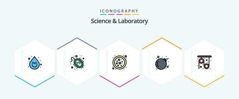 Wissenschaft 25 gefüllte Linie Symbol Pack einschließlich Wissenschaft. Rolle. Atom. Physik. Schädel vektor