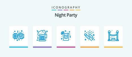 Nacht Party Blau 5 Symbol Pack einschließlich . Nacht. Party. Warteschlange. Gruppe. kreativ Symbole Design vektor