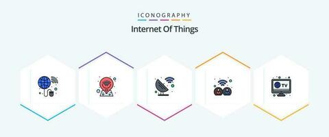 Internet von Dinge 25 gefüllte Linie Symbol Pack einschließlich . Fernsehen. Satellit Gericht. schlau. Internet vektor