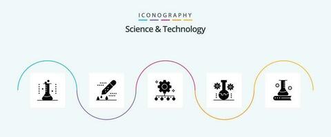 Wissenschaft und Technologie Glyphe 5 Symbol Pack einschließlich Labor Management. Bär Labor. Pipette Tropfer. Arbeit planen. Mannschaft Performance vektor