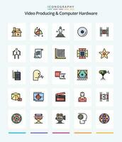 kreativ video producerar och dator hårdvara 25 linje fylld ikon packa sådan som media. disk. rörelse. trofé. Oscar vektor