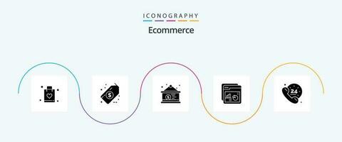 E-Commerce Glyphe 5 Symbol Pack einschließlich Forderung. Webseite. Währung. Netz. Diagramm vektor