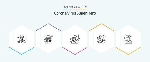 Corona Virus Super Held 25 Linie Symbol Pack einschließlich Offizier. Offizier. Pflege. Polizei. Wissenschaftler vektor