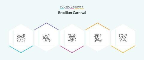 brasiliansk karneval 25 linje ikon packa Inklusive fjäder. tilldela. champagne. trofé. brasiliansk vektor
