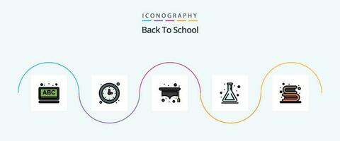 zurück zu Schule Linie gefüllt eben 5 Symbol Pack einschließlich Bücher. zurück zu Schule. betrachten. Flasche. Schule vektor