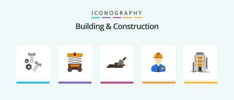 Gebäude und Konstruktion eben 5 Symbol Pack einschließlich Arbeit. Konstruktion. Industrie. reisen. kreativ Symbole Design vektor