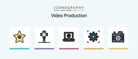 video produktion linje fylld 5 ikon packa Inklusive film . filma . spela. kreativ ikoner design vektor