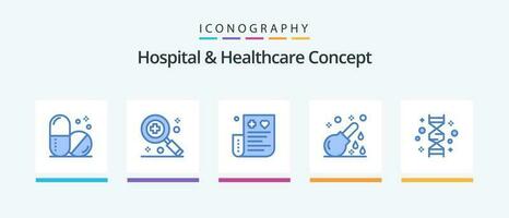 Krankenhaus und Gesundheitswesen Konzept Blau 5 Symbol Pack einschließlich Genom. Gen. Einlauf. DNA. medizinisch. kreativ Symbole Design vektor