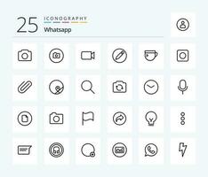 WhatsApp 25 Linie Symbol Pack einschließlich hinzufügen. anfügen. Tee. Anhang. Browser vektor