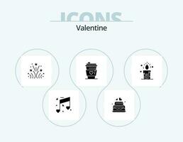 valentine glyf ikon packa 5 ikon design. fyrverkeri. kärlek. kaka. dag. valentine vektor