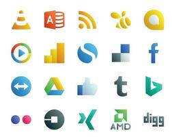 20 Sozial Medien Symbol Pack einschließlich bing mögen Video Google Fahrt Facebook vektor