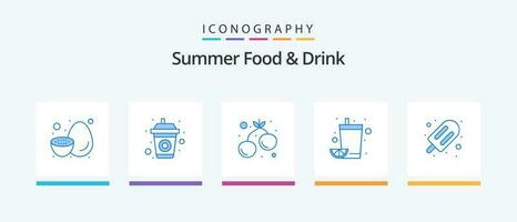 sommar mat och dryck blå 5 ikon packa Inklusive is grädde. juice. sommar. frukt. ljuv. kreativ ikoner design vektor