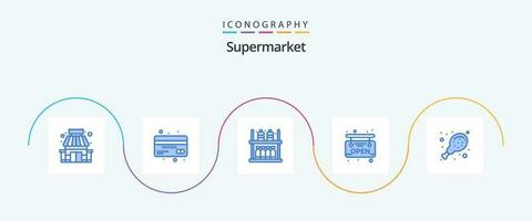 Supermarkt Blau 5 Symbol Pack einschließlich Lebensmittel. Supermarkt. Finanzen. offen. Supermarkt vektor