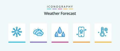 Wetter Blau 5 Symbol Pack einschließlich . nass. Wetter. heiß. kreativ Symbole Design vektor