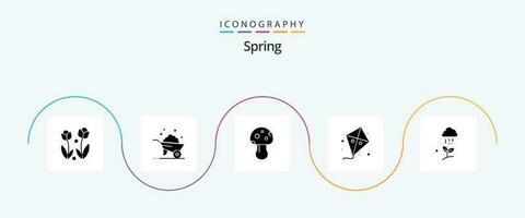 Frühling Glyphe 5 Symbol Pack einschließlich Wolke Regen. Drachen. Frühling. Ostern. Frühling vektor