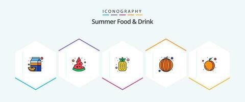 Sommer- Essen und trinken 25 gefüllte Linie Symbol Pack einschließlich Lebensmittel. Gemüse. Lebensmittel. gesund. Ananas vektor