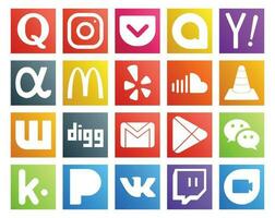20 social media ikon packa Inklusive digg spelare mcdonalds media musik vektor