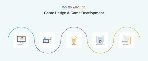 Spiel Design und Spiel Entwicklung eben 5 Symbol Pack einschließlich Entwickler. App. veröffentlichen. Erste. Sieg vektor