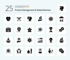 Produkt Management und global Geschäft 25 solide Glyphe Symbol Pack einschließlich nachhaltig. Geschäft. Öffnung. die Architektur. Marketing vektor