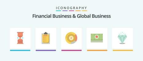 finansiell företag och global företag platt 5 ikon packa Inklusive diamant. kontanter. fil. bunt. dela med sig. kreativ ikoner design vektor