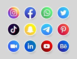 cirkel sociala medier knapp med vit kant vektor