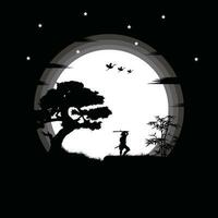 Ninja, Attentäter, Samurai Ausbildung beim Nacht auf ein voll Mond vektor