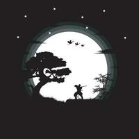 ninja, mördare, samuraj Träning på natt på en full måne vektor