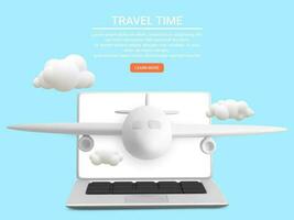 Reise und Flug Fahrkarte Werbung Vorlage mit Flugzeug. Konzept Netz Banner Zeit zu Reise. Vektor Illustration