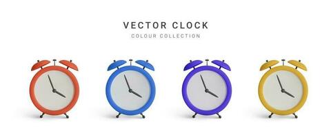 samling av Färg årgång larm klocka med skugga isolerat på vit bakgrund. vektor illustration